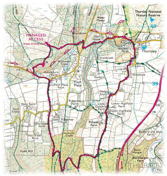 Thursley, Hindhead side, with Guildford group, 5.15 miles