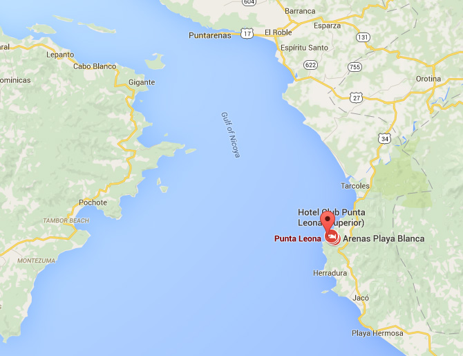Map showing Punta Leona